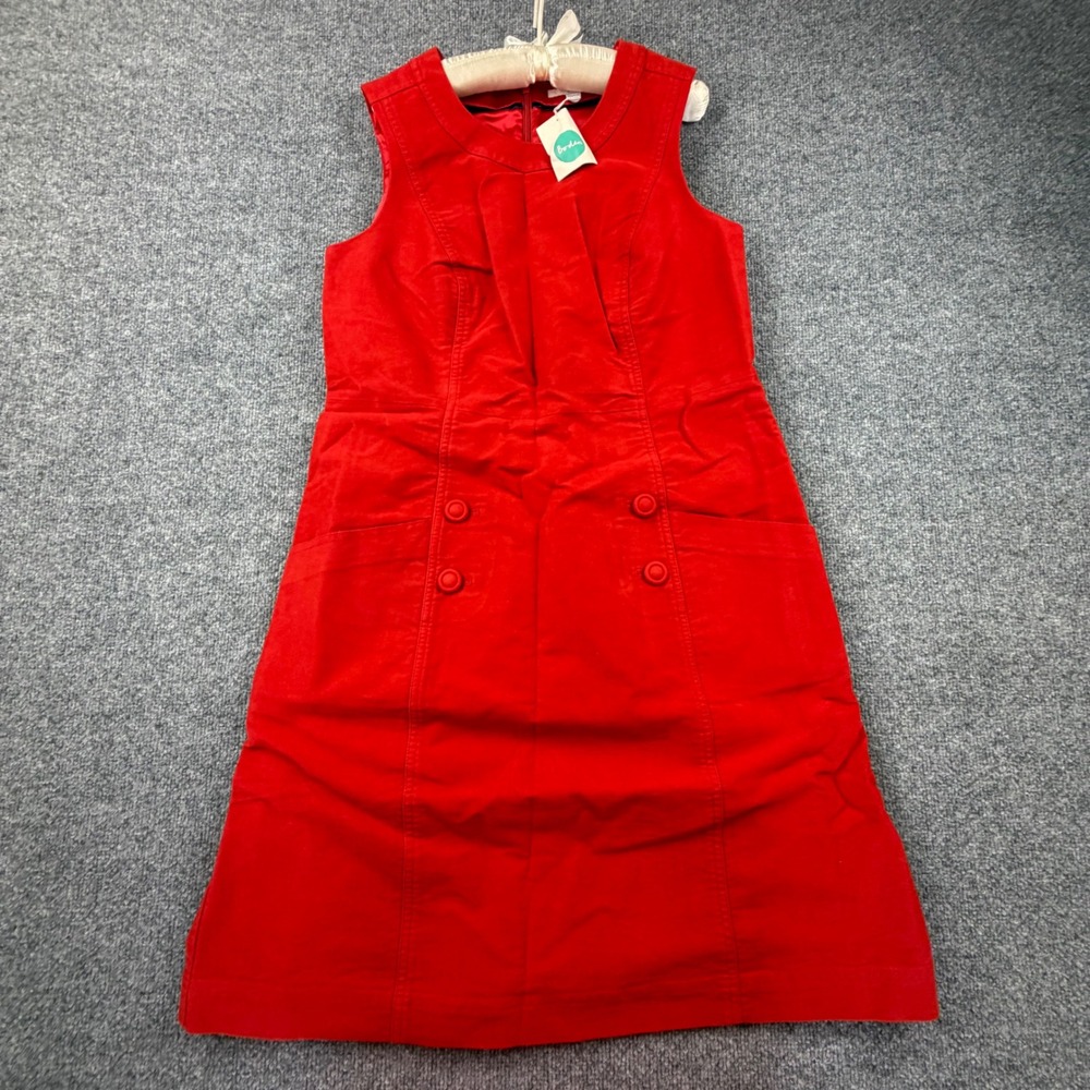 Boden Red Corduroy Sleeveless Shift Dress WH693 Womens Size 12L NWT Pockets - Picture 2 of 9